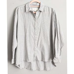 THE GREAT. Boxy Pin Stripe Hi-Lo Button Down
